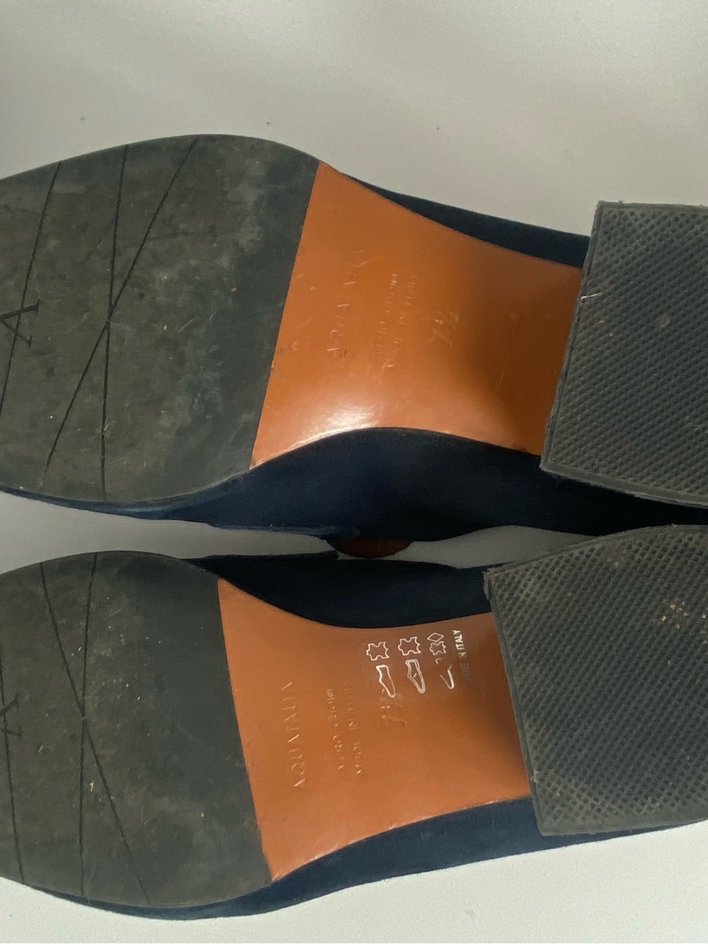 Aquatalia 7.5 Navy Suede Penny Loafers - Picture 6 of 10
